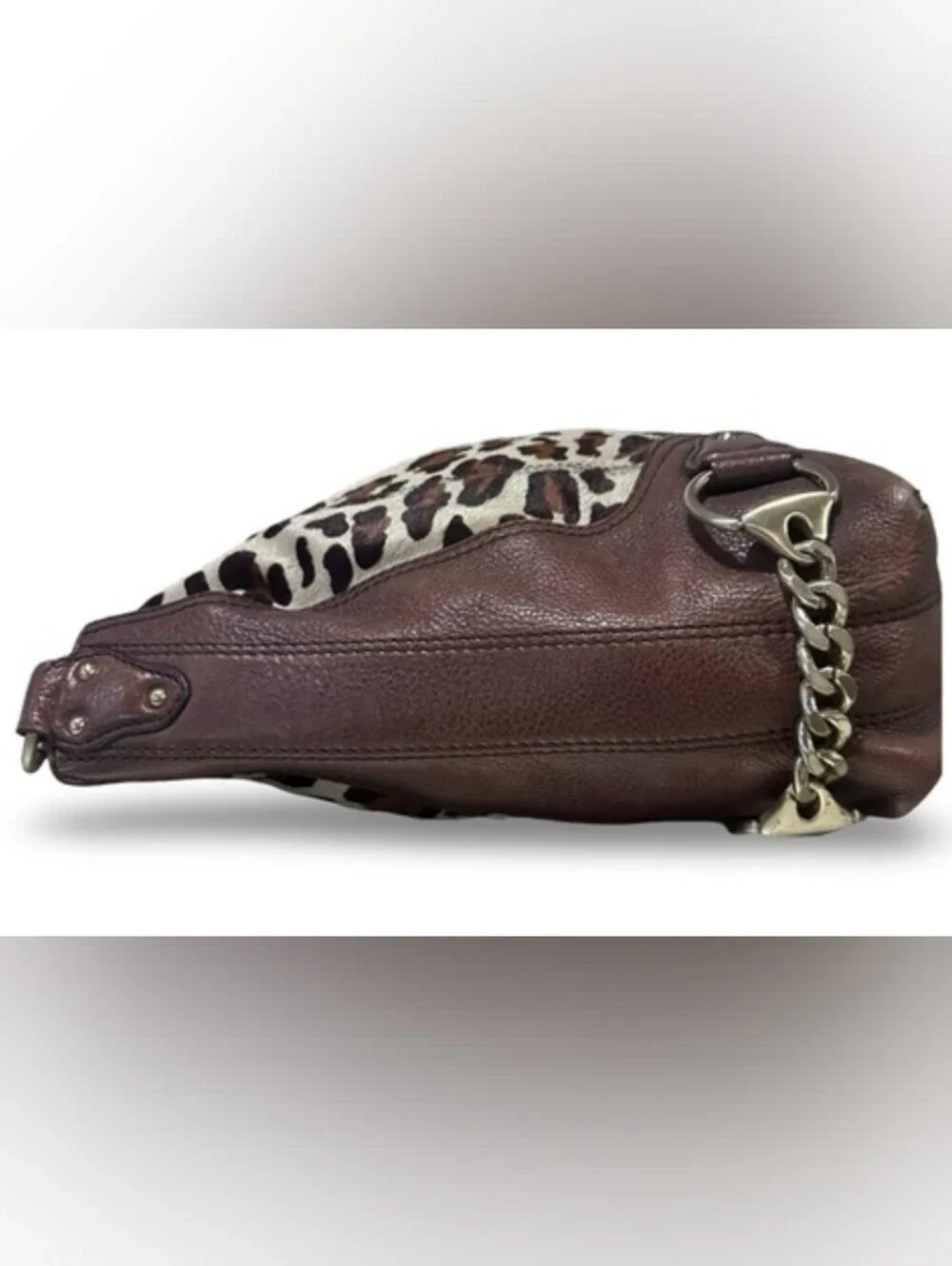 Michael Kors Leopard Print Calf Hair Hobo Bag Brown Leather Shoulder Purse